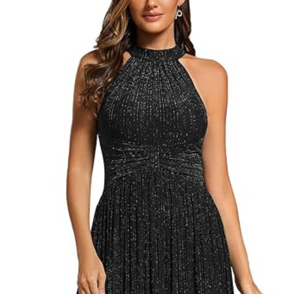 Ever-Pretty Glitter Halter Sleeveless Formal Floor Length Evening Gown - Size 6 - Picture 2 of 16